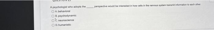 Solved A psychologist who adogts the perspective would be | Chegg.com