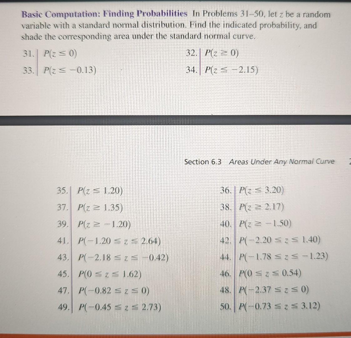 Solved Z Basic Computation: Finding Probabilities In | Chegg.com