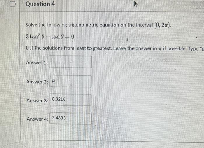 Solved Solve the following trigonometric equation on the | Chegg.com