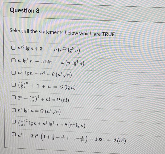 Solved Select All The Statements Below Which Are TRUE: | Chegg.com