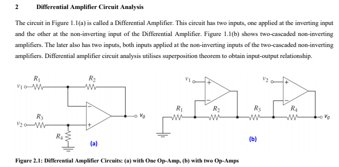 Solved 2 Differential Amplifier Circuit Analysis The circuit | Chegg.com