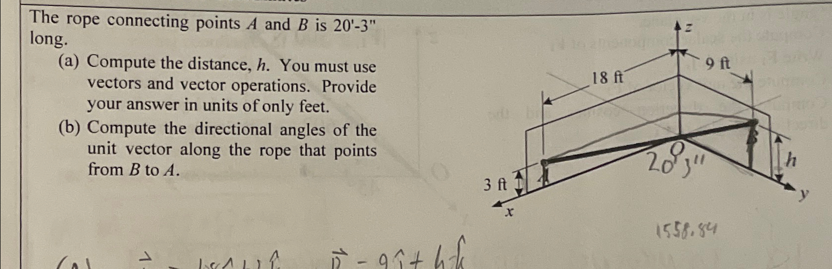 Solved The rope connecting points A and B ﻿is 20'-3'' | Chegg.com