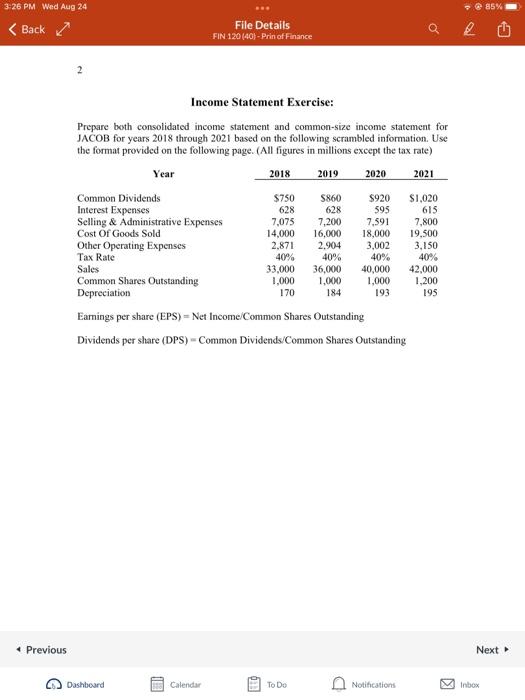 Solved Income Statement Exercise: Prepare both consolidated | Chegg.com