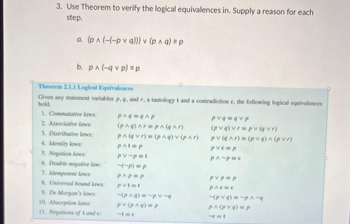 Solved 3 Use Theorem To Verify The Logical Equivalences In 6469