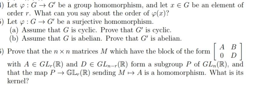 Solved Let φg→g′ Be A Group Homomorphism And Let X∈g Be An 9443