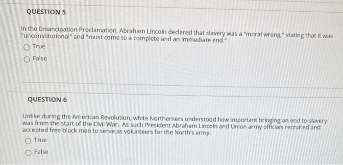 Solved QUESTION 5 In The Emancipation Proclamation, Abraham | Chegg.com