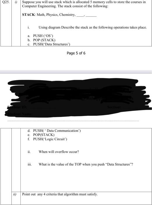 Solved Q25. i) Suppose you will use stack which is allocated | Chegg.com