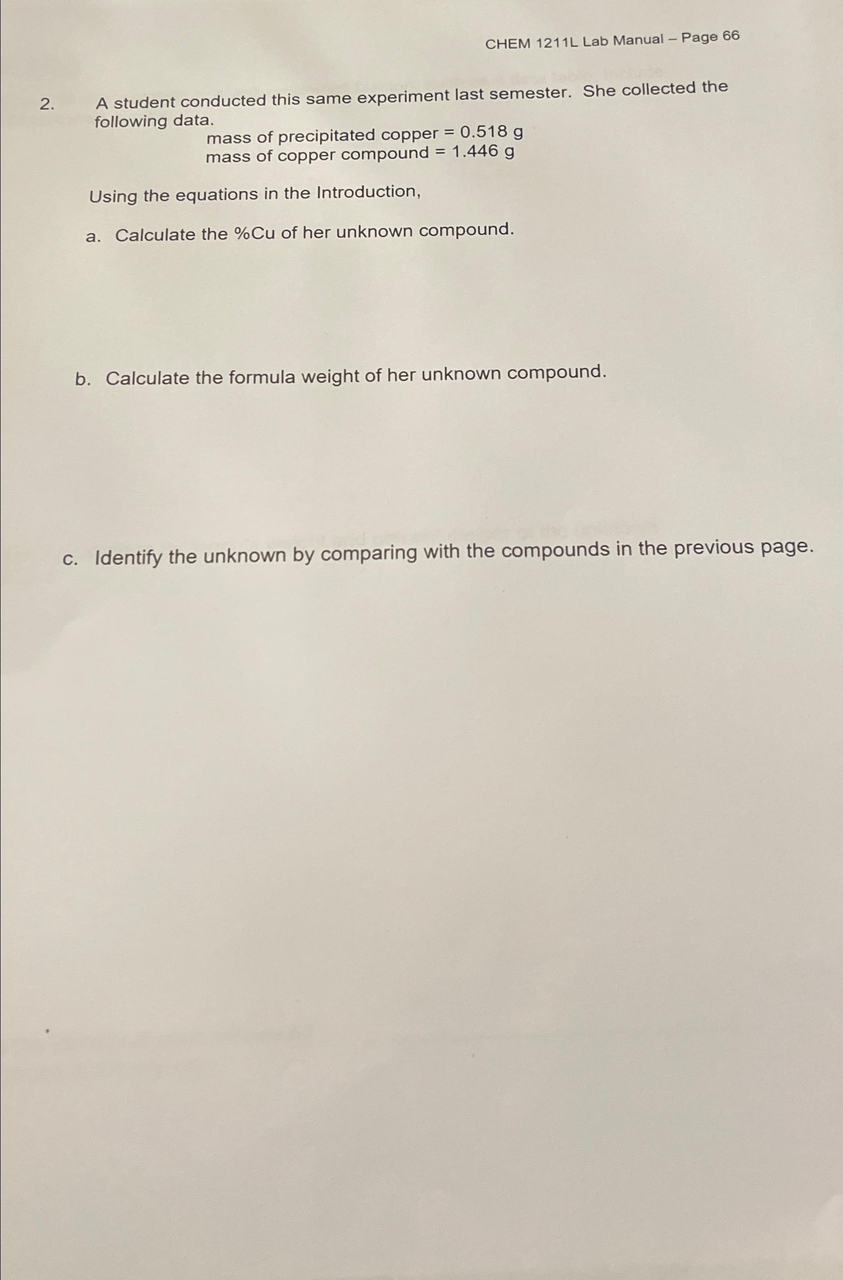 CHEM 1211L Lab Manual - ﻿Page 662. ﻿A Student | Chegg.com