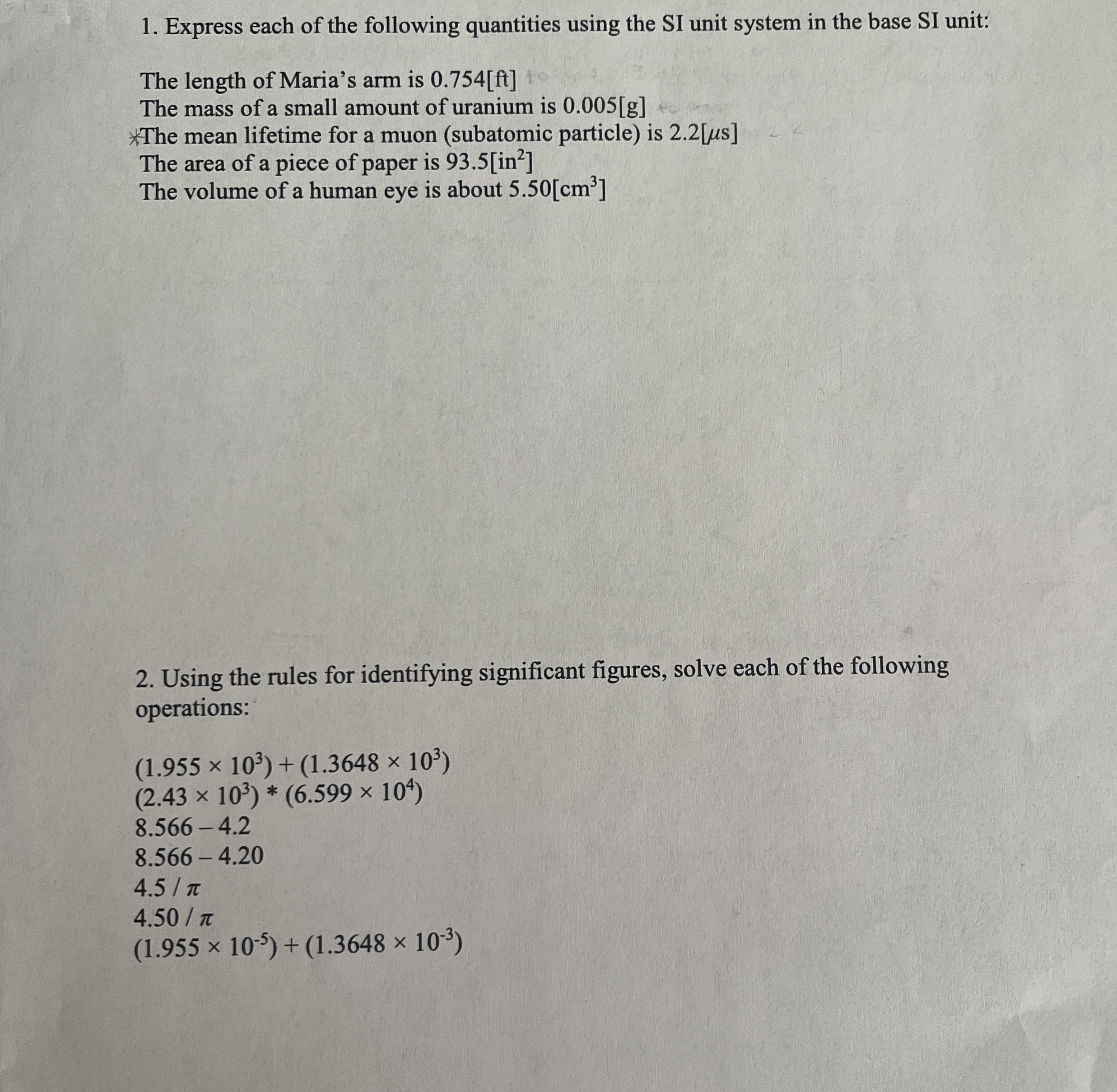 Solved Express each of the following quantities using the SI | Chegg.com