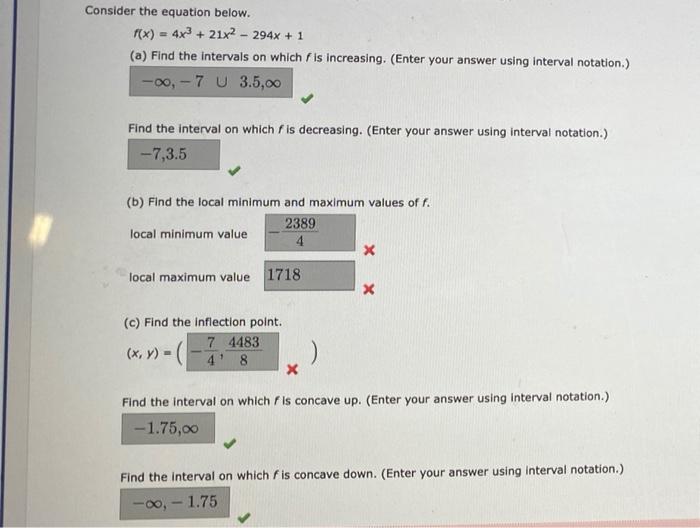 Solved Consider The Equation Below F X 4x3 21x2