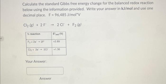 Solved Calculate the standard Gibbs free energy change for | Chegg.com