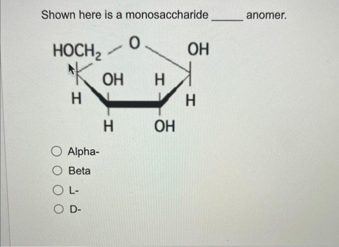 Solved Shown here is a monosaccharide anomer. Alpha- | Chegg.com