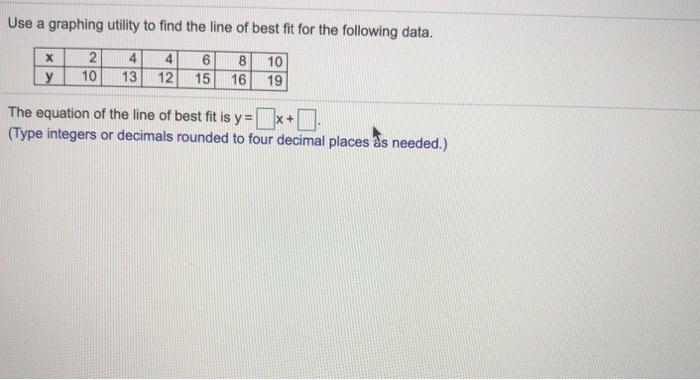 Solved Use a graphing utility to find the line of best fit | Chegg.com