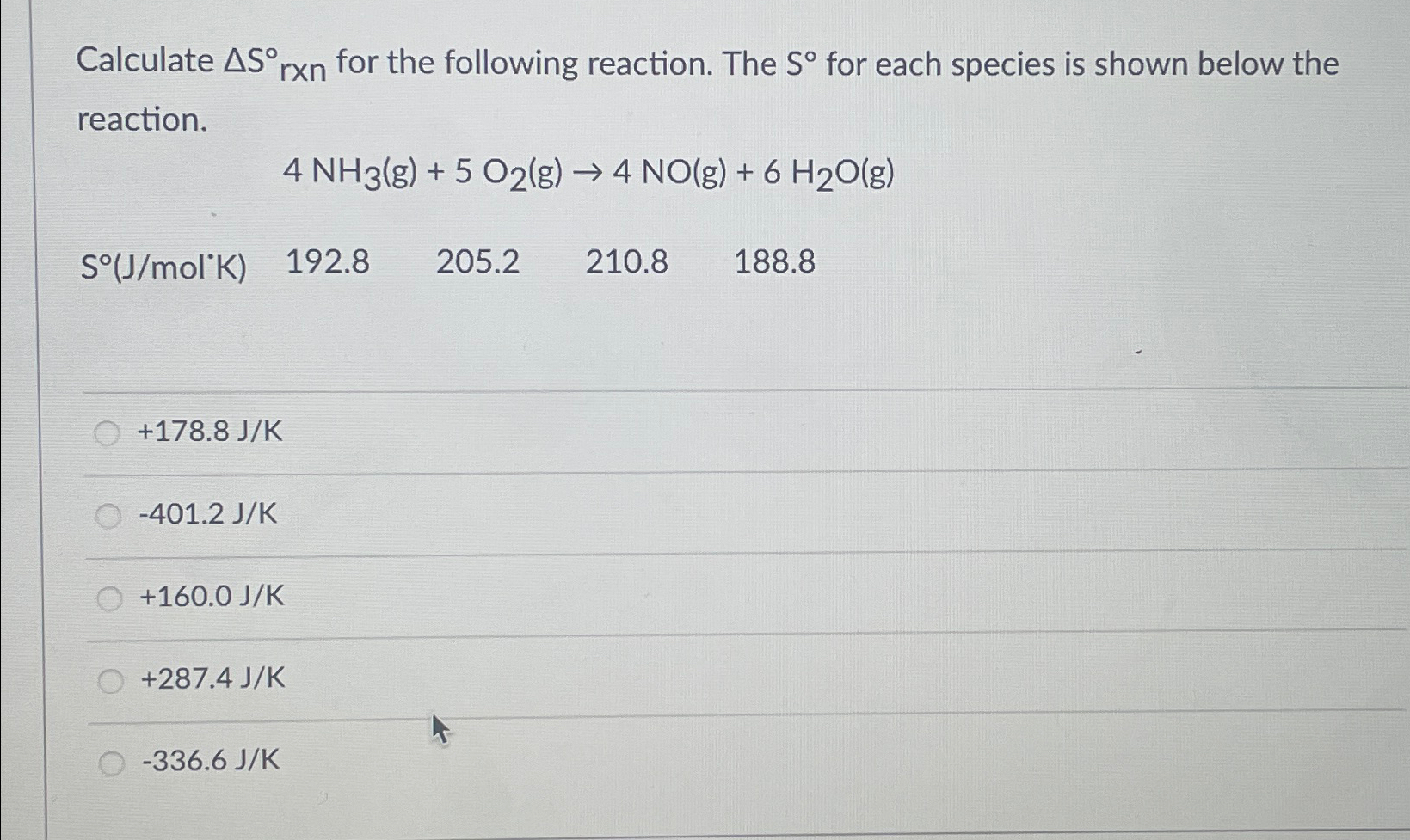 Solved Calculate Δs°rxn ﻿for The Following Reaction The