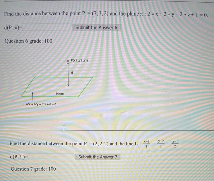 Solved Find the distance between the point P = (7,3, 2) and | Chegg.com