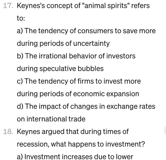 Solved Economics Keynes's concept of "animal spirits"