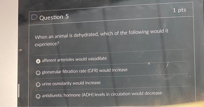 Solved When An Animal Is Dehydrated, Which Of The Following 