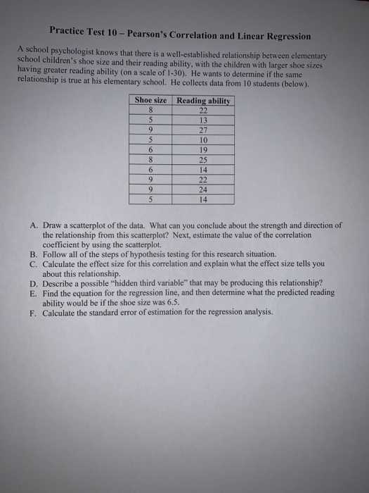 Solved Practice Test 10 Pearson S Correlation And Linear Chegg Com