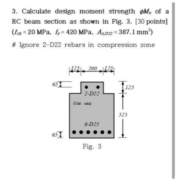 Solved Calculate design moment strength Mn of a RC beam Chegg com