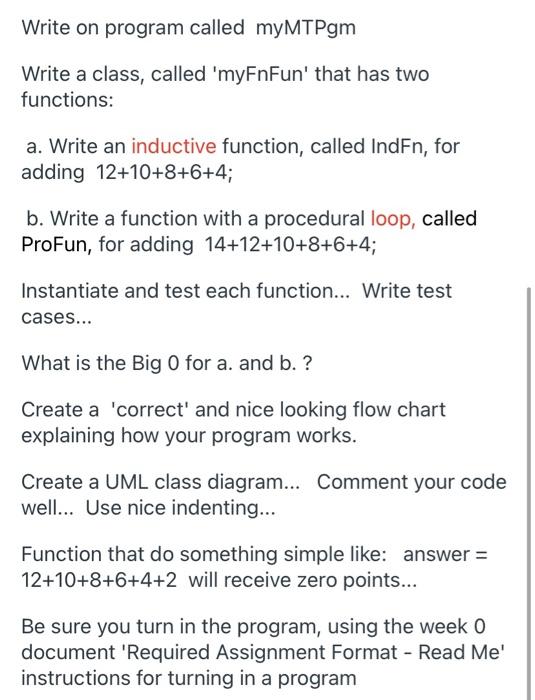 Solved Write on program called myMTPgm Write a class, called | Chegg.com