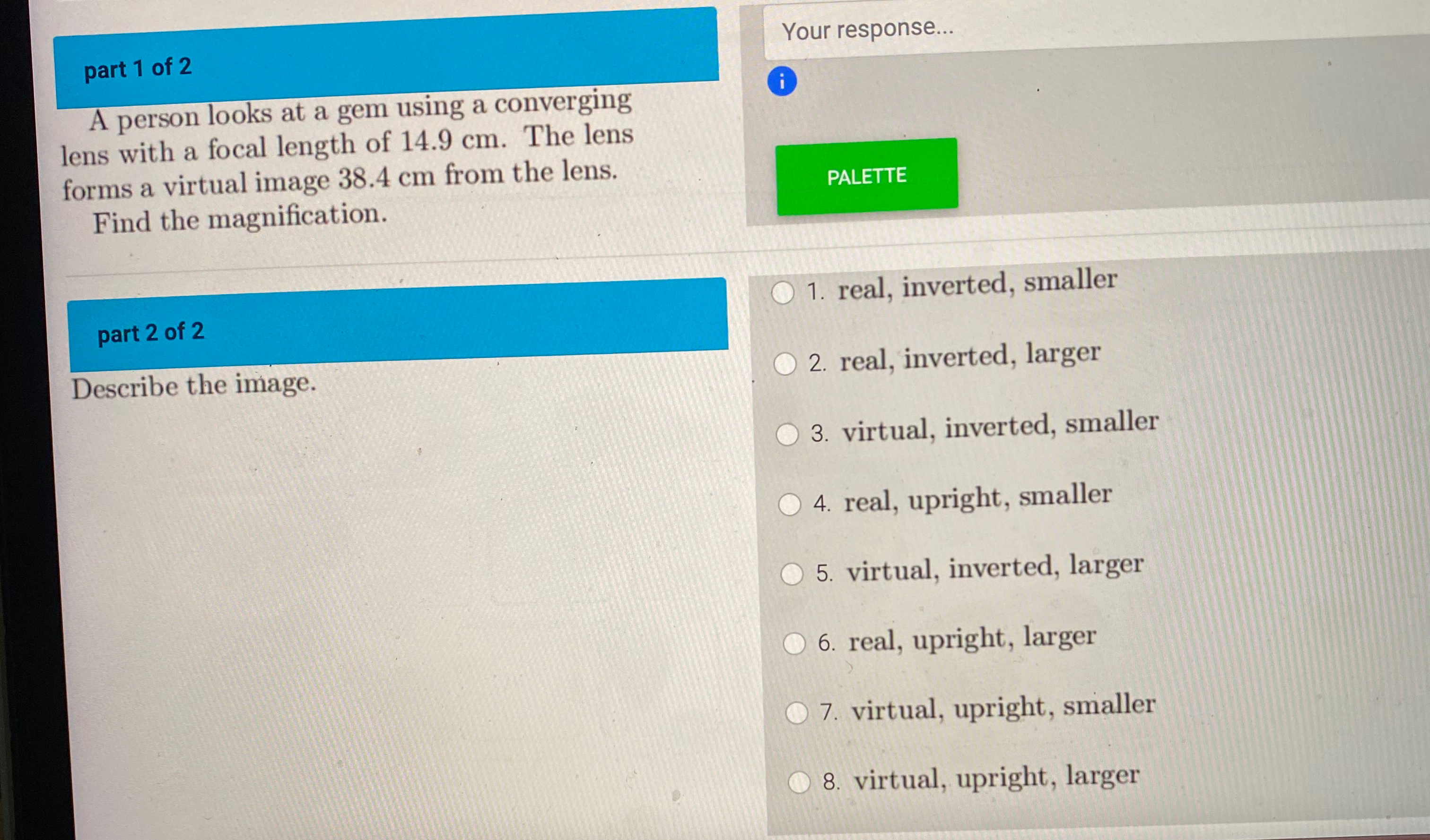 Solved part 1 ﻿of 2A person looks at a gem using a | Chegg.com