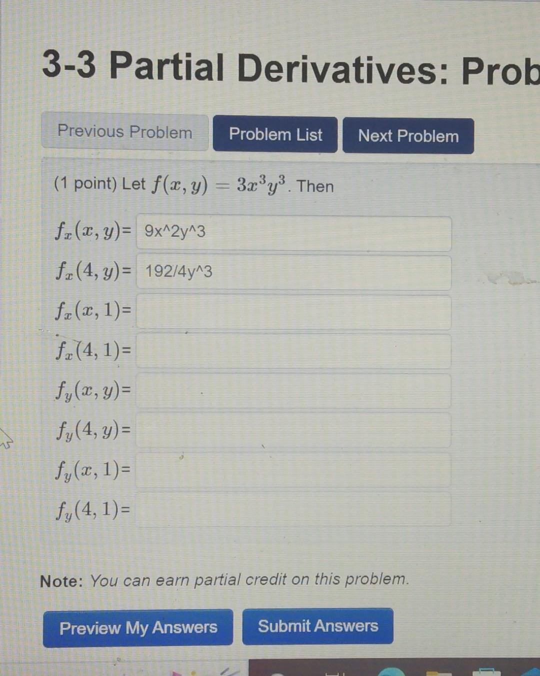 Partial Derivative Example Problem Solved 3-3 Partial Derivatives: Prob Previous Problem | Chegg.com