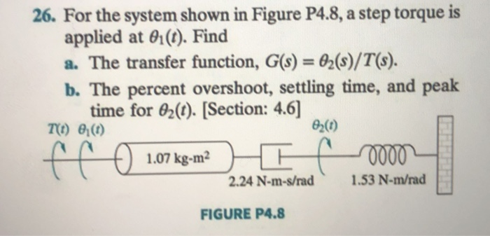 Solved 26. For the system shown in Figure P4.8, a step | Chegg.com