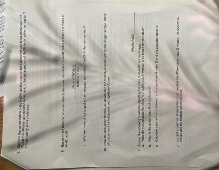 Solved Lab 8 - Titration: Determining the Concentration of | Chegg.com