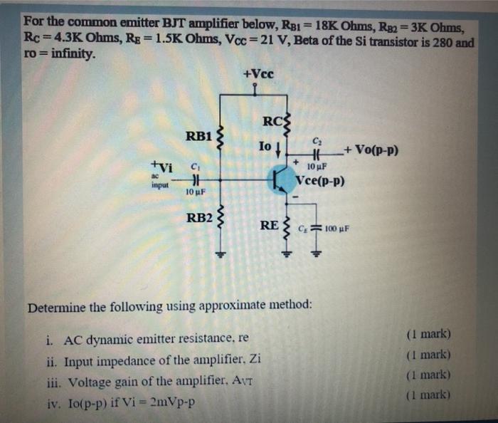 Solved For the common emitter BJT amplifier below, RB1 = 18K | Chegg.com