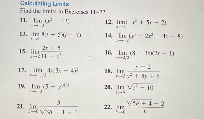 Solved Calculating Limits Find The Limits In Exercises | Chegg.com