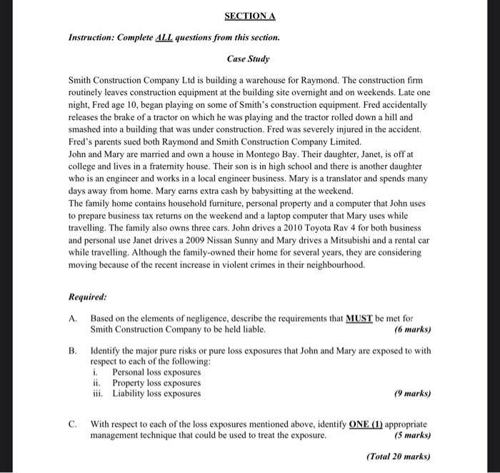 SECTION A Instruction: Complete ALL questions from | Chegg.com
