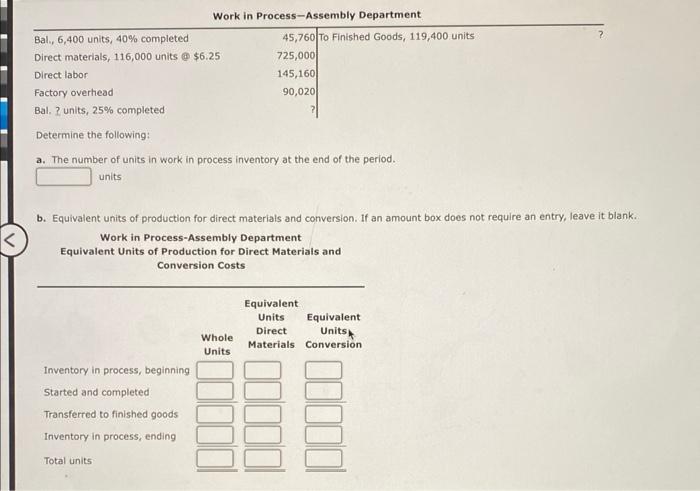 Solved Work in Process-Assembly Department Determine the | Chegg.com