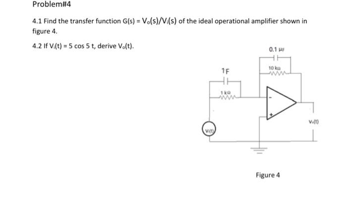 Solved 4.1 Find the transfer function G(s)=Vo(s)/Vi(s) of | Chegg.com