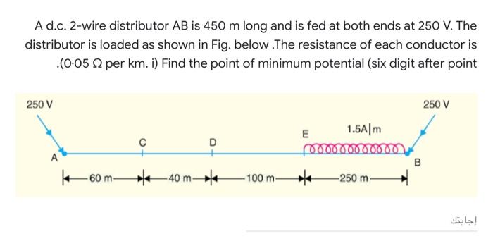 Solved A d.c. 2-wire distributor AB is 450 m long and is fed | Chegg.com