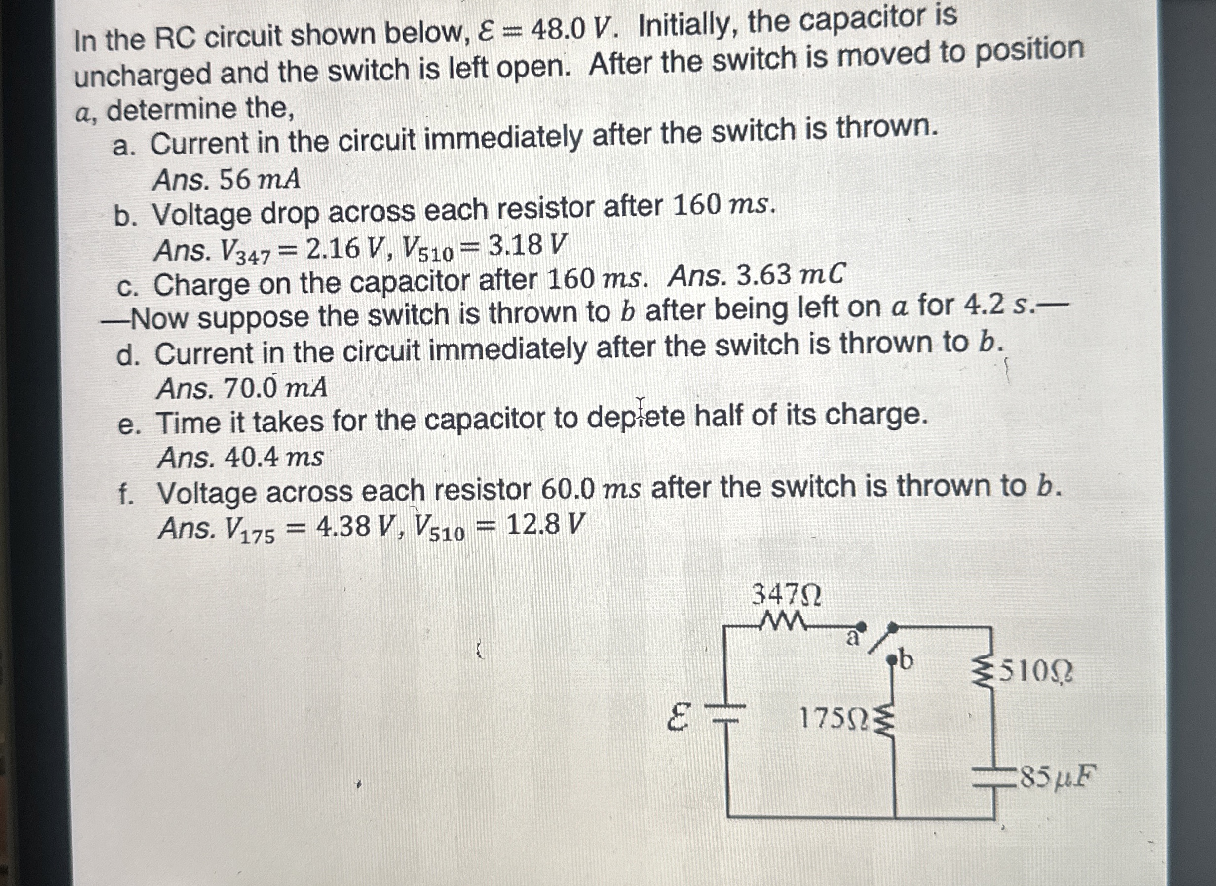 Solved In the RC circuit shown below, ε=48.0V. ﻿Initially, | Chegg.com