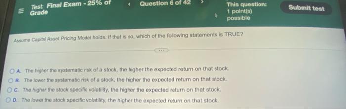 Solved Question 6 Of 42 Test: Final Exam - 25% Of Grade | Chegg.com