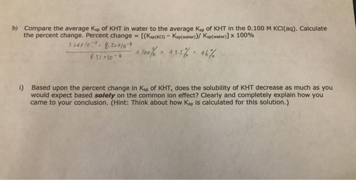 Solved b) Compare the average Ksp of KHT in water to the | Chegg.com