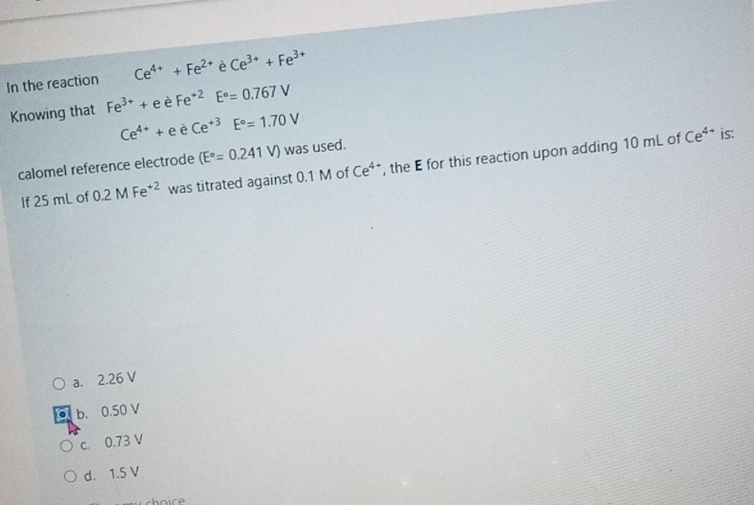 Solved In The Reaction Ce Fe2 E Ce3 Fe3 Knowing Chegg Com