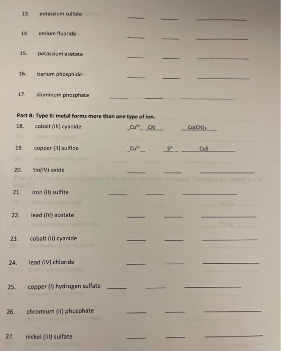 Solved For the following ionic compounds, identify and write | Chegg.com