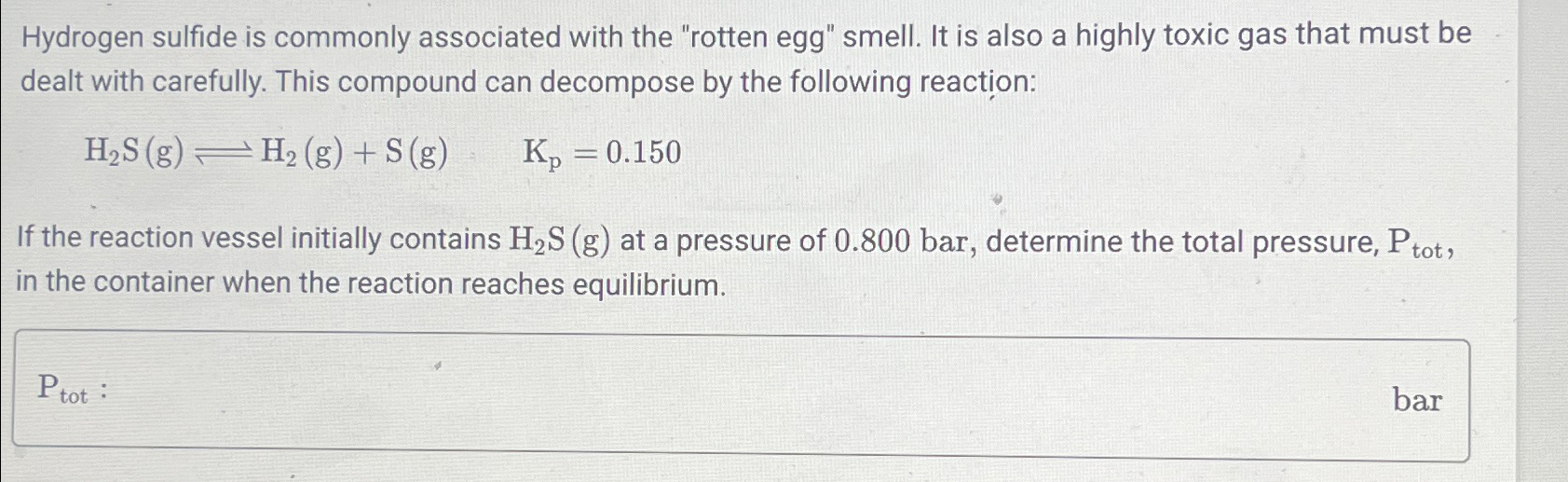 Solved Hydrogen sulfide is commonly associated with the | Chegg.com