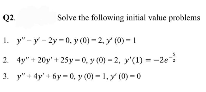 Solved Q2. Solve the following initial value problems 1. | Chegg.com