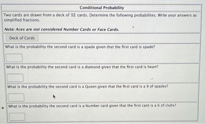 Solved Conditional Probability Two cards are drawn from a | Chegg.com