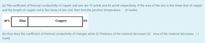 Solved (a) The coefficient of thermal conductivity of copper | Chegg.com