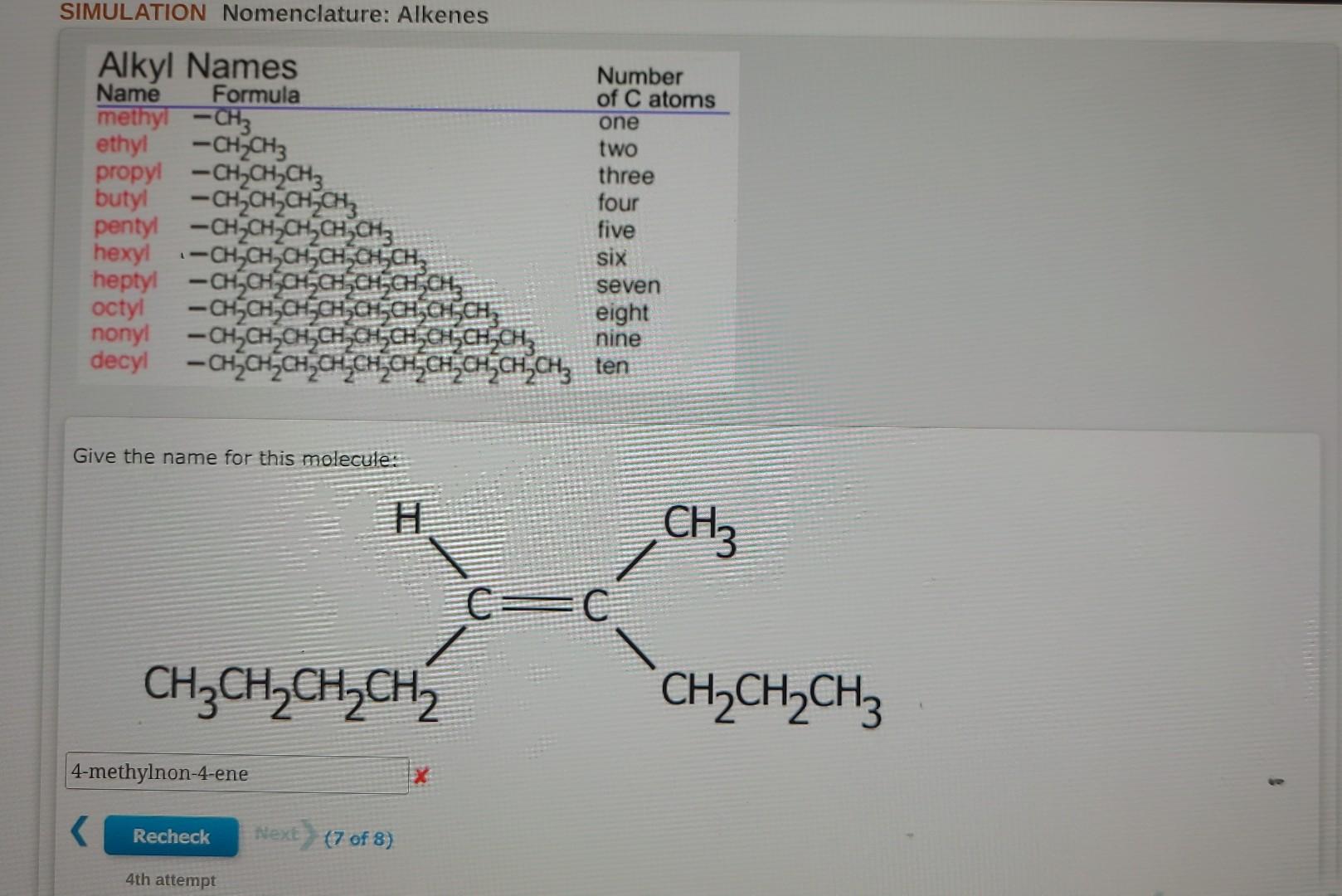 Solved SIMULATION Nomenclature: Alkenes Give The Name For | Chegg.com