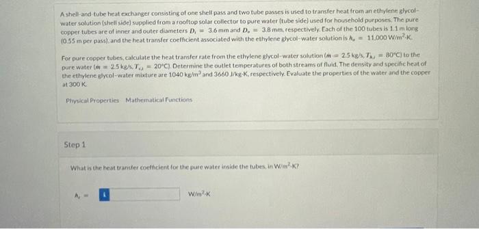 Solved A shell-and tube heat exchanger consisting of one | Chegg.com