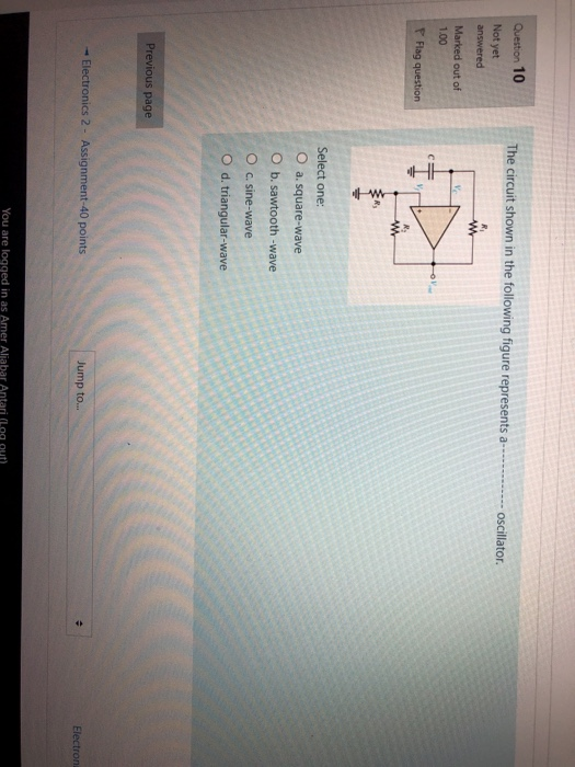 Solved Question 10 The circuit shown in the following figure | Chegg.com