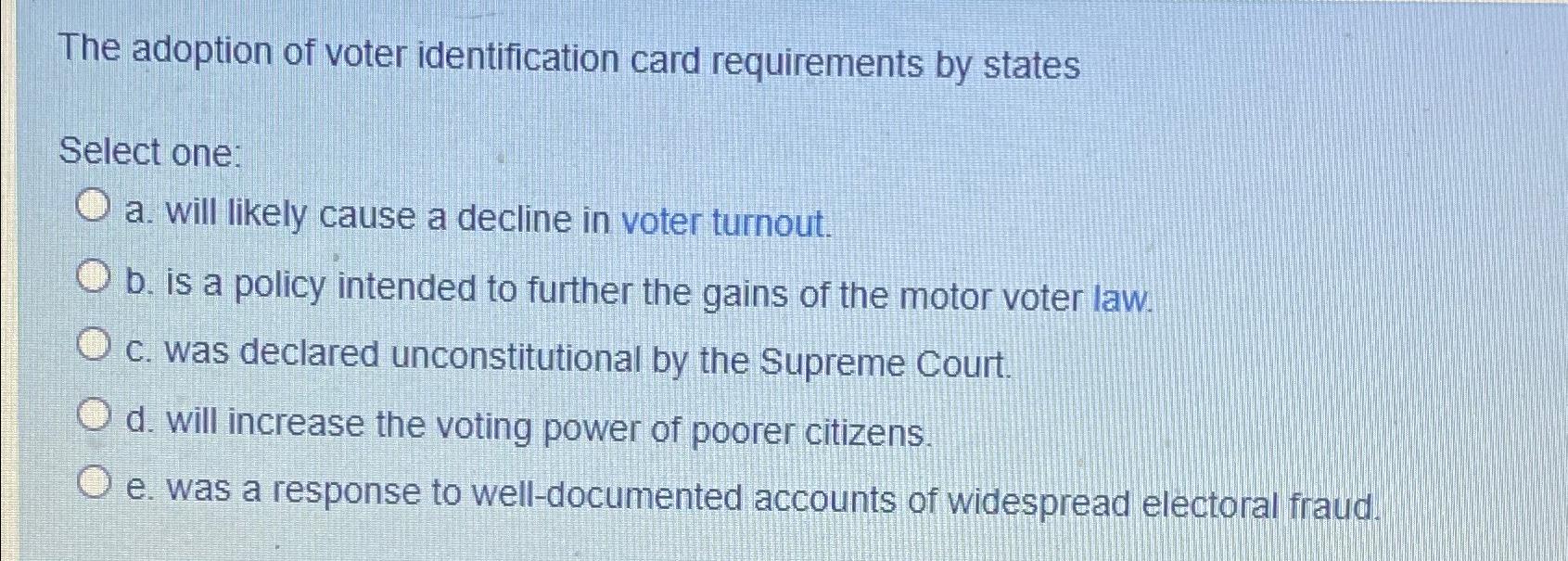 Solved The adoption of voter identification card