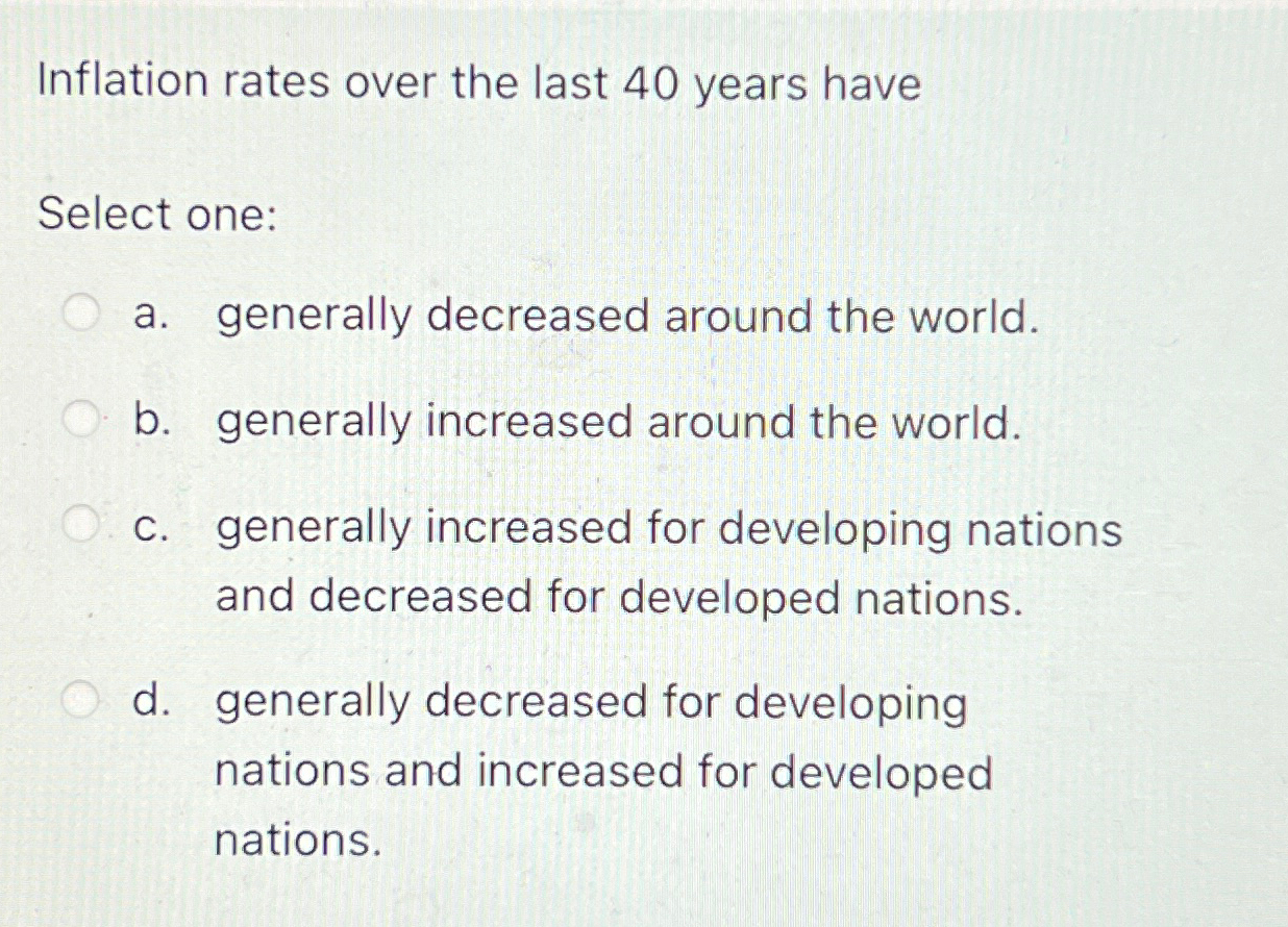 Solved Inflation rates over the last 40 ﻿years haveSelect | Chegg.com