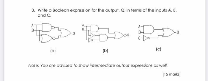 Solved 3. Write a Boolean expression for the output. Q, in | Chegg.com