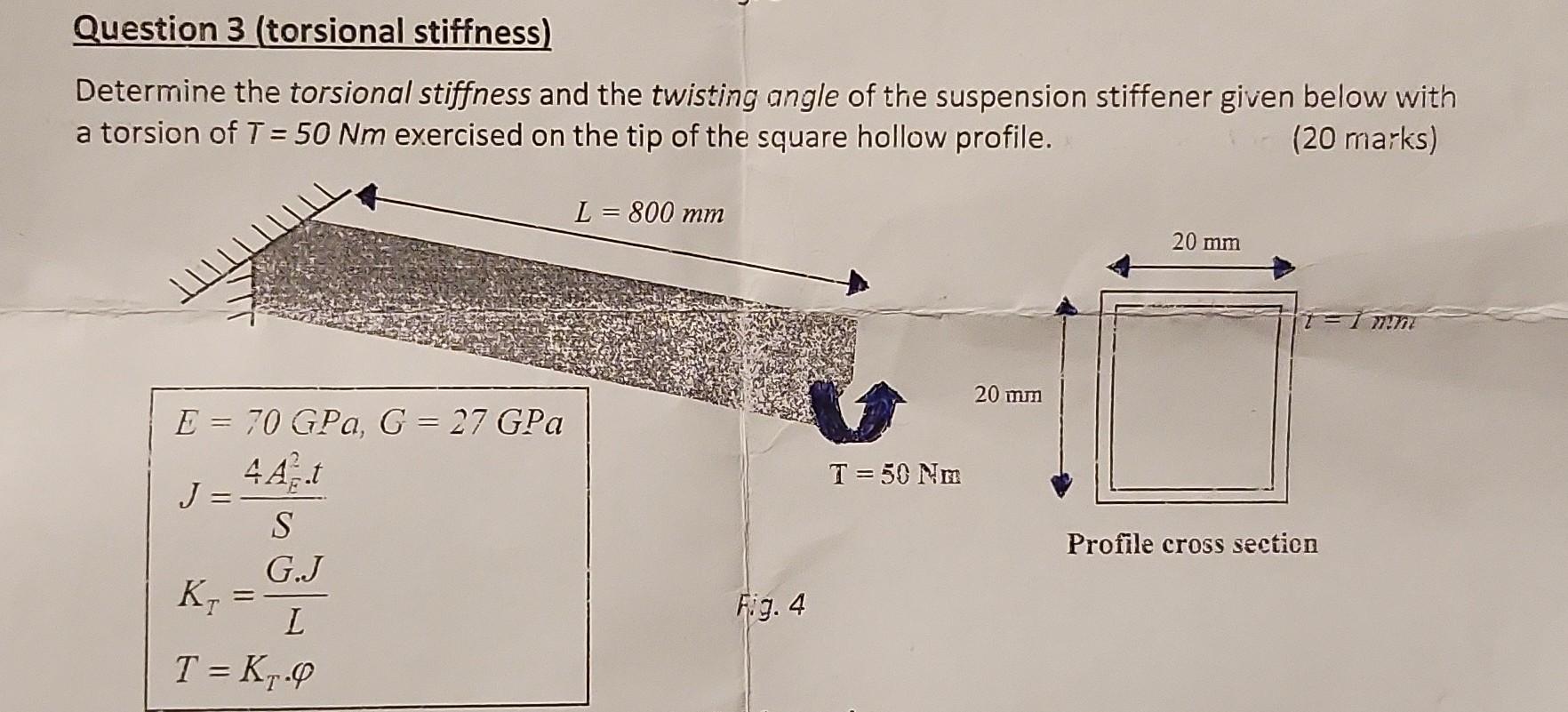 Solved Question 3 (torsional Stiffness) Determine The | Chegg.com